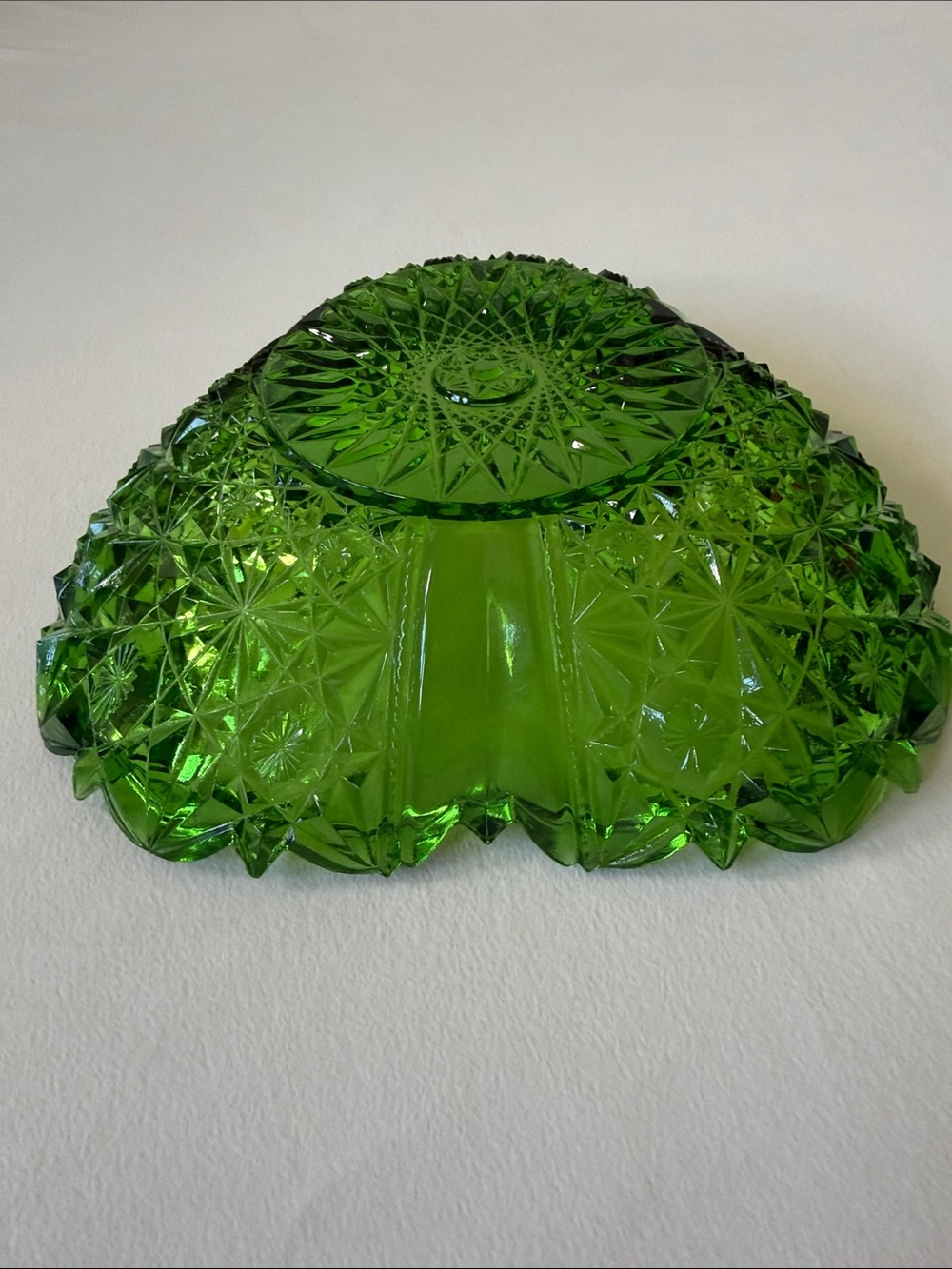 Vintage Hazel Atlas Style Green Pinwheel Starburst Triangle Glass Bowl 10” - Picture 3 of 6